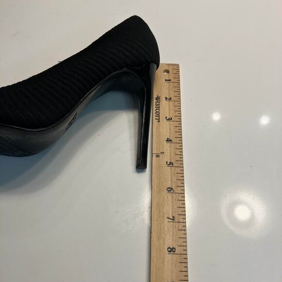 Zara Black Ribbed Fabric Stretch High Pointy Toe Pumps Heels Size 38 - Picture 10 of 10